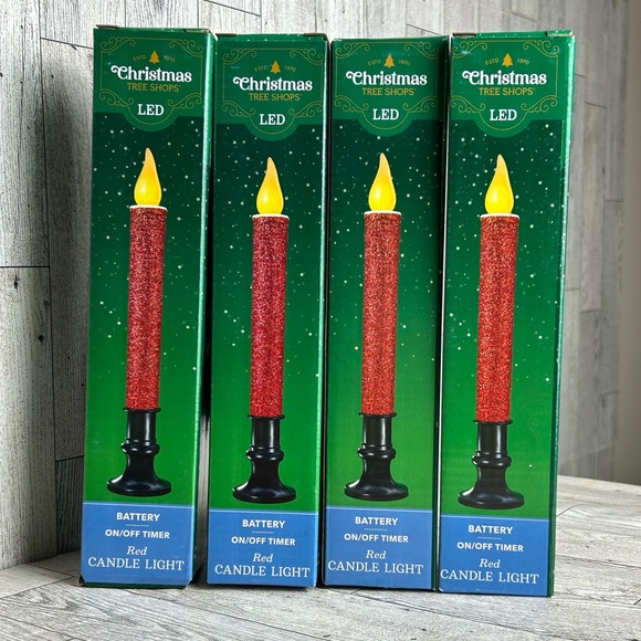 Christmas Tree Shop LED Battery On/Off Timer Red Candle Light 4pk New - Picture 2 of 4